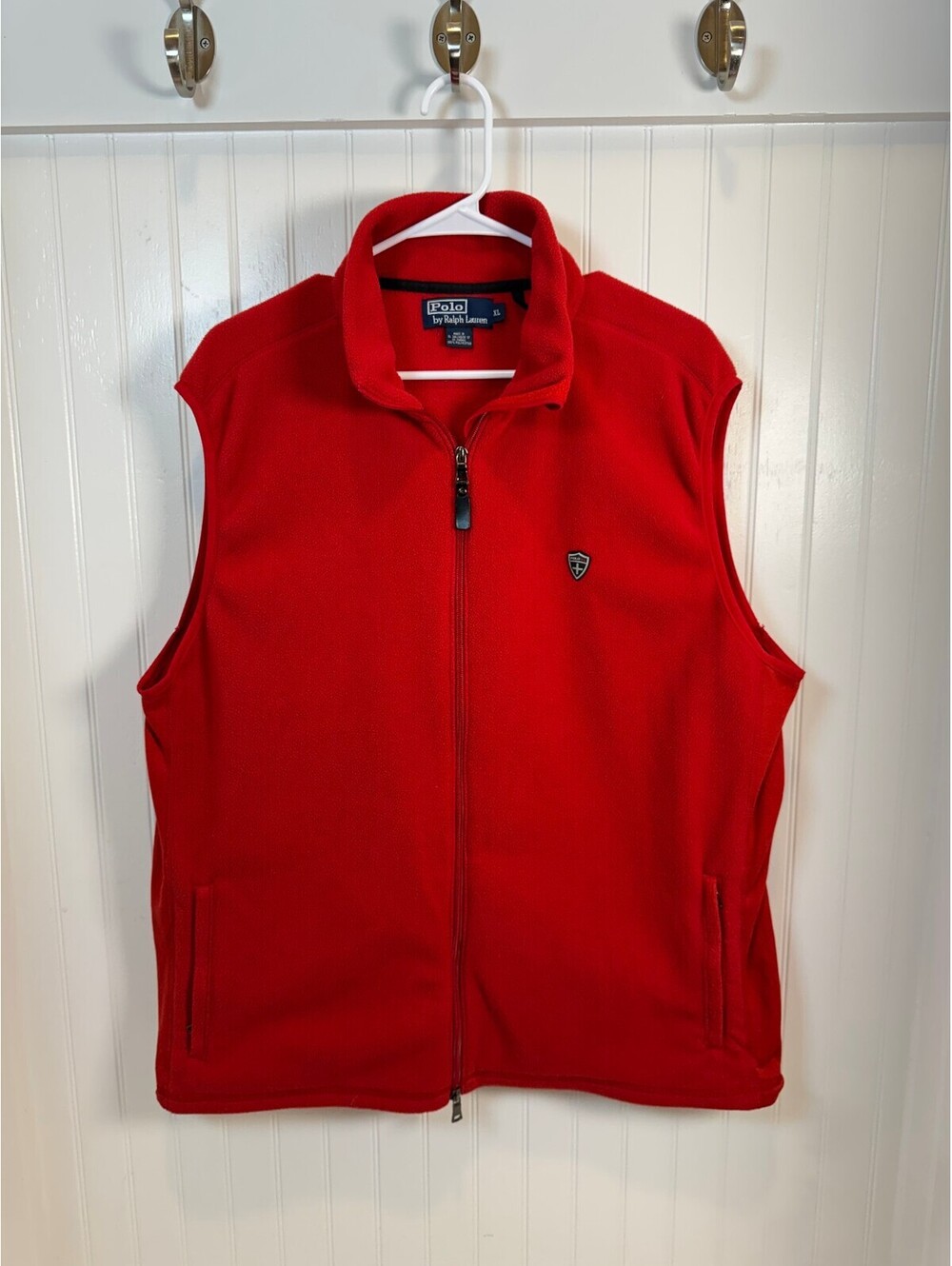 Vintage Polo by Ralph Lauren Shield Logo Men's XL Red Fleece Vest with Full Zip